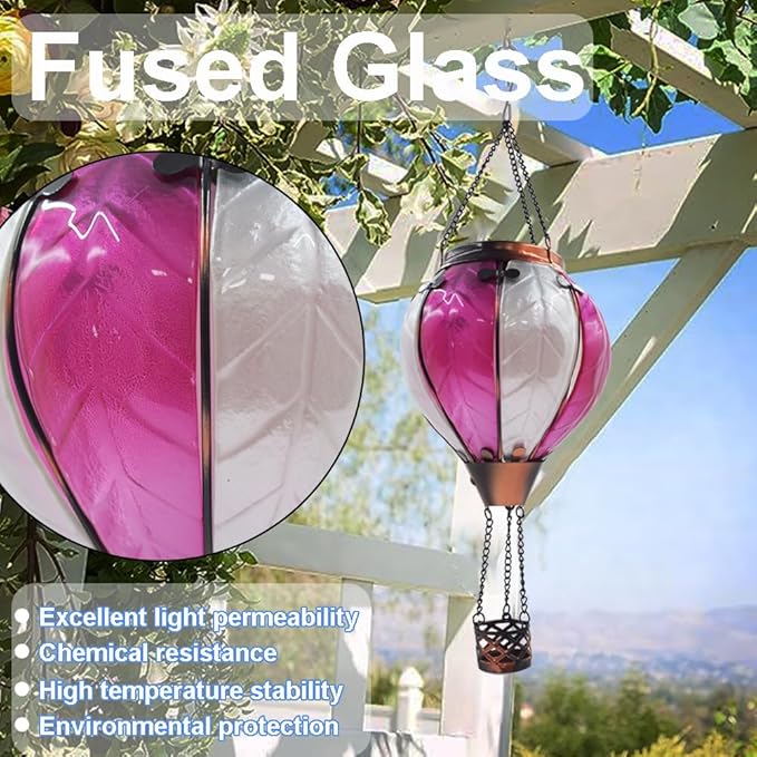 Hot Air Balloon Solar Lantern with Flickering Flame Hanging Solar Lanterns Outdoor Lights Waterproof Lanterns Decorative Garden Patio Yard Party Decor Gray&Wine Red - Che Cose Belle