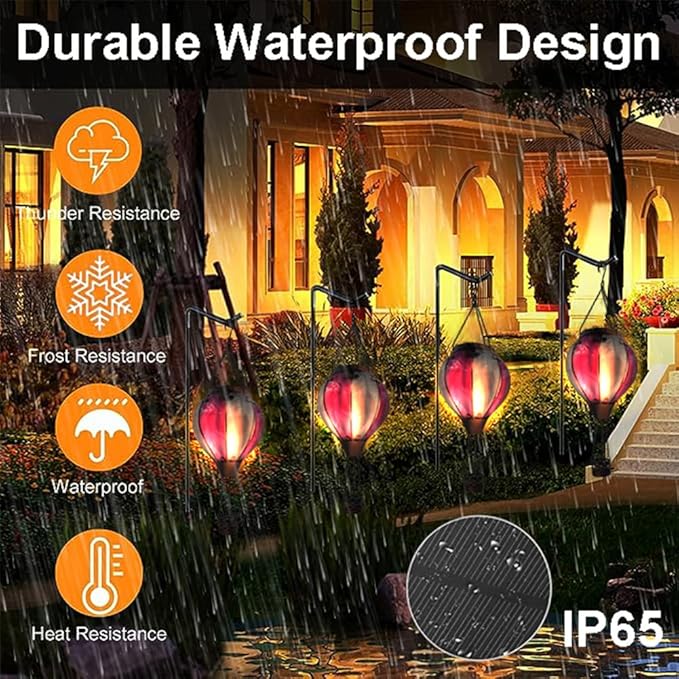 Hot Air Balloon Solar Lantern with Flickering Flame Hanging Solar Lanterns Outdoor Lights Waterproof Lanterns Decorative Garden Patio Yard Party Decor Gray&Wine Red - Che Cose Belle
