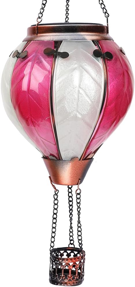 Hot Air Balloon Solar Lantern with Flickering Flame Hanging Solar Lanterns Outdoor Lights Waterproof Lanterns Decorative Garden Patio Yard Party Decor Gray&Wine Red - Che Cose Belle