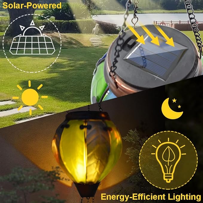 Hot Air Balloon Solar Lantern with Flickering Flame Hanging Solar Lanterns Outdoor Lights Waterproof Lanterns Decorative Garden Patio Yard Party Decor Green&Navy - Che Cose Belle