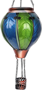 Hot Air Balloon Solar Lantern with Flickering Flame Hanging Solar Lanterns Outdoor Lights Waterproof Lanterns Decorative Garden Patio Yard Party Decor Green&Navy - Che Cose Belle