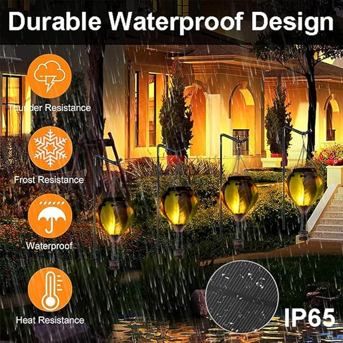 Hot Air Balloon Solar Lantern with Flickering Flame Hanging Solar Lanterns Outdoor Lights Waterproof Lanterns Decorative Garden Patio Yard Party Decor Green&Navy - Che Cose Belle