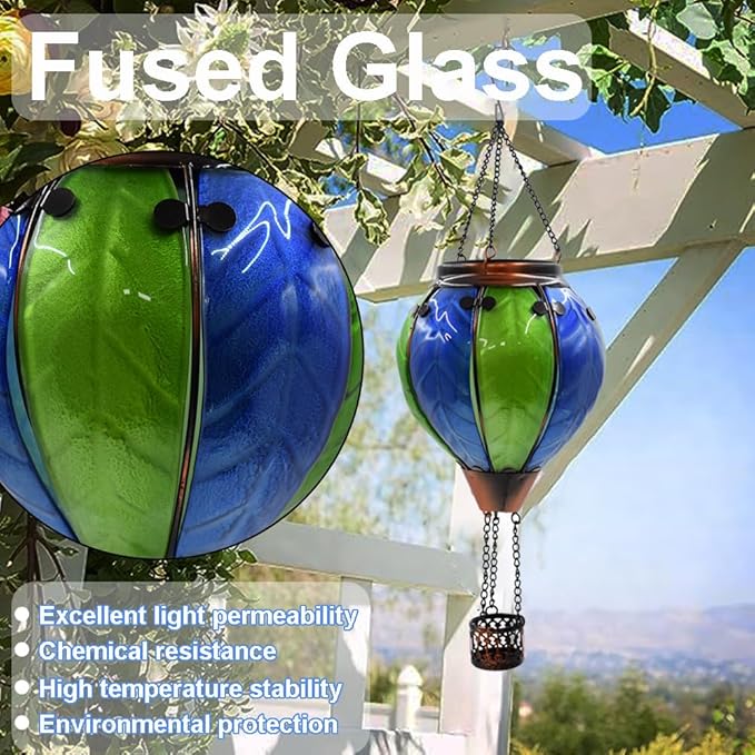 Hot Air Balloon Solar Lantern with Flickering Flame Hanging Solar Lanterns Outdoor Lights Waterproof Lanterns Decorative Garden Patio Yard Party Decor Green&Navy - Che Cose Belle