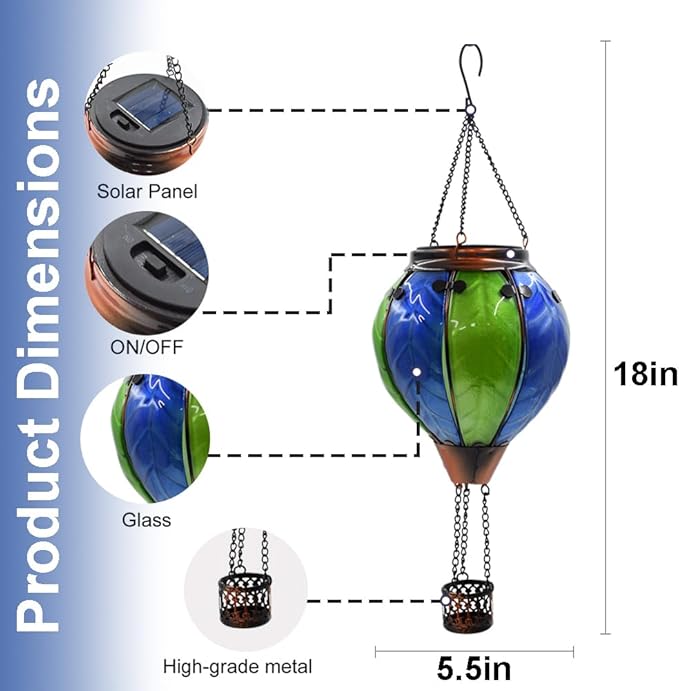 Hot Air Balloon Solar Lantern with Flickering Flame Hanging Solar Lanterns Outdoor Lights Waterproof Lanterns Decorative Garden Patio Yard Party Decor Green&Navy - Che Cose Belle