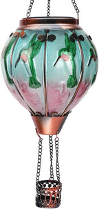 Hot Air Balloon Solar Lantern with Flickering Flame Hanging Solar Lanterns Outdoor Lights Waterproof Lanterns Decorative Garden Patio Yard Party Decor Hummingbirds&Pink Flowers - Che Cose Belle
