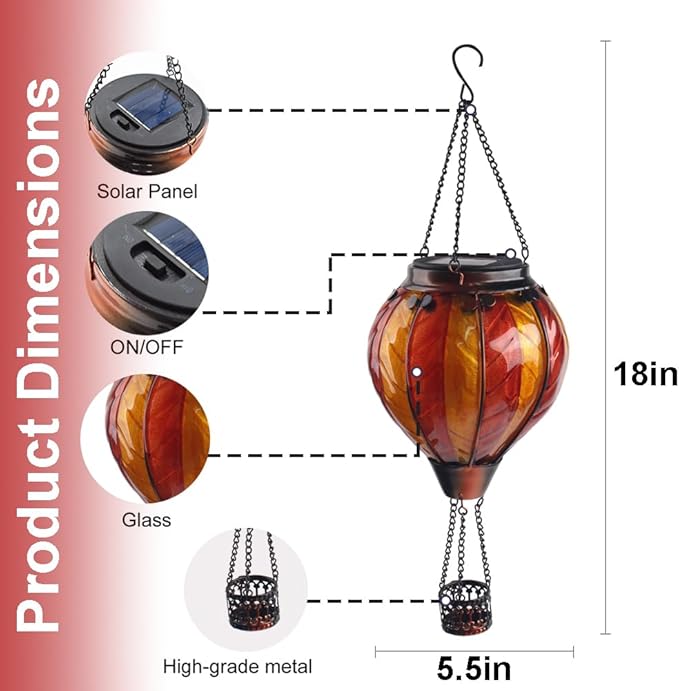 Hot Air Balloon Solar Lantern with Flickering Flame Hanging Solar Lanterns Outdoor Lights Waterproof Lanterns Decorative Garden Patio Yard Party Decor Orange and Red - Che Cose Belle