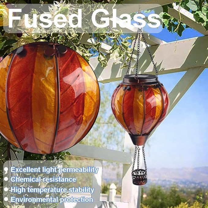 Hot Air Balloon Solar Lantern with Flickering Flame Hanging Solar Lanterns Outdoor Lights Waterproof Lanterns Decorative Garden Patio Yard Party Decor Orange and Red - Che Cose Belle