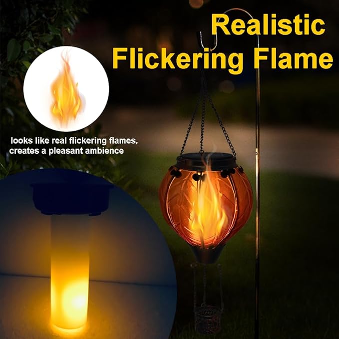 Hot Air Balloon Solar Lantern with Flickering Flame Hanging Solar Lanterns Outdoor Lights Waterproof Lanterns Decorative Garden Patio Yard Party Decor Orange and Red - Che Cose Belle