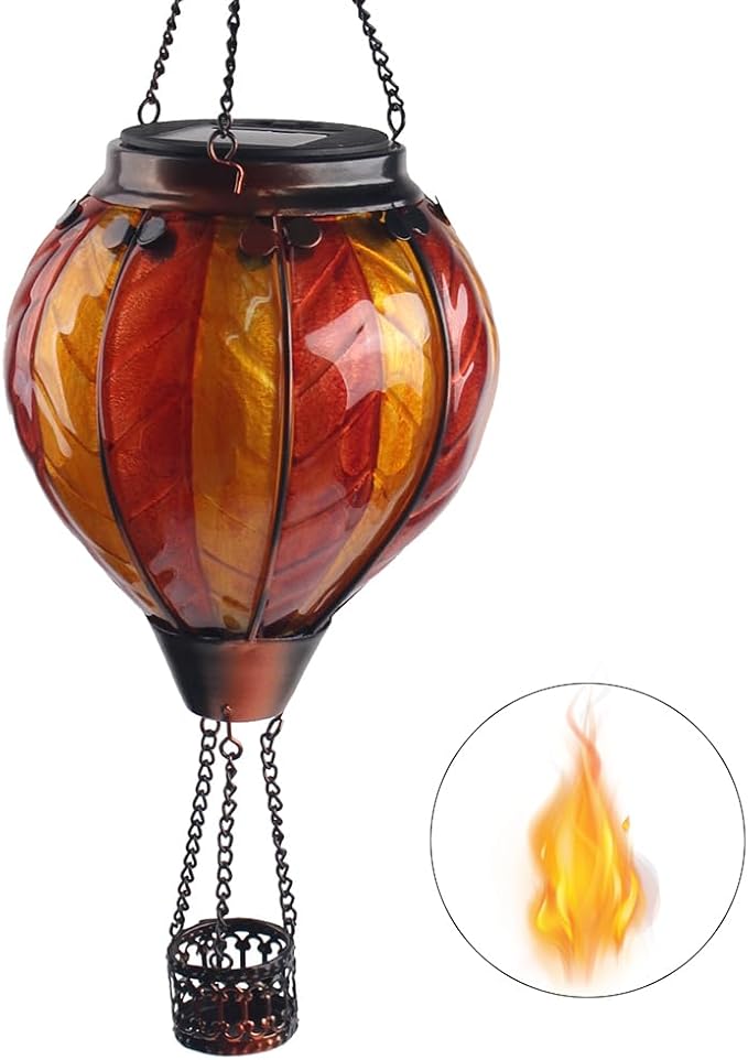 Hot Air Balloon Solar Lantern with Flickering Flame Hanging Solar Lanterns Outdoor Lights Waterproof Lanterns Decorative Garden Patio Yard Party Decor Orange and Red - Che Cose Belle