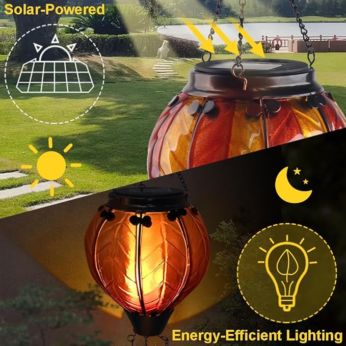 Hot Air Balloon Solar Lantern with Flickering Flame Hanging Solar Lanterns Outdoor Lights Waterproof Lanterns Decorative Garden Patio Yard Party Decor Orange and Red - Che Cose Belle