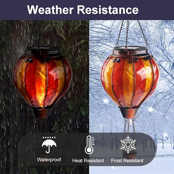 Hot Air Balloon Solar Lantern with Flickering Flame Hanging Solar Lanterns Outdoor Lights Waterproof Lanterns Decorative Garden Patio Yard Party Decor Orange and Red - Che Cose Belle
