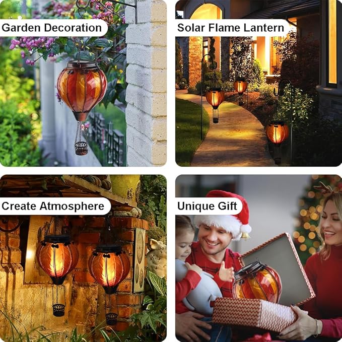 Hot Air Balloon Solar Lantern with Flickering Flame Hanging Solar Lanterns Outdoor Lights Waterproof Lanterns Decorative Garden Patio Yard Party Decor Orange and Red - Che Cose Belle