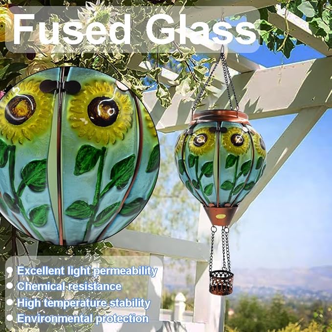 Hot Air Balloon Solar Lantern with Flickering Flame Hanging Solar Lanterns Outdoor Lights Waterproof Lanterns Decorative Garden Patio Yard Party Decor Sunflower - Che Cose Belle