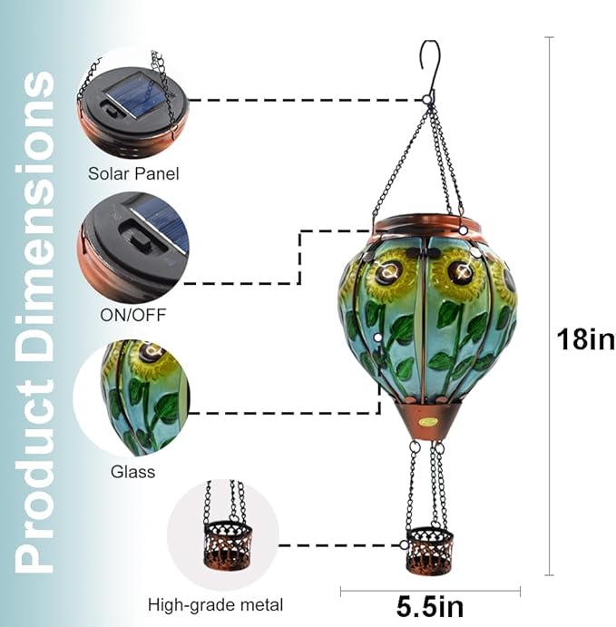 Hot Air Balloon Solar Lantern with Flickering Flame Hanging Solar Lanterns Outdoor Lights Waterproof Lanterns Decorative Garden Patio Yard Party Decor Sunflower - Che Cose Belle