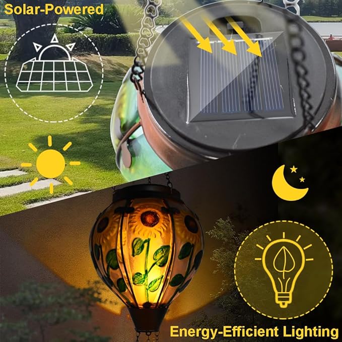 Hot Air Balloon Solar Lantern with Flickering Flame Hanging Solar Lanterns Outdoor Lights Waterproof Lanterns Decorative Garden Patio Yard Party Decor Sunflower - Che Cose Belle