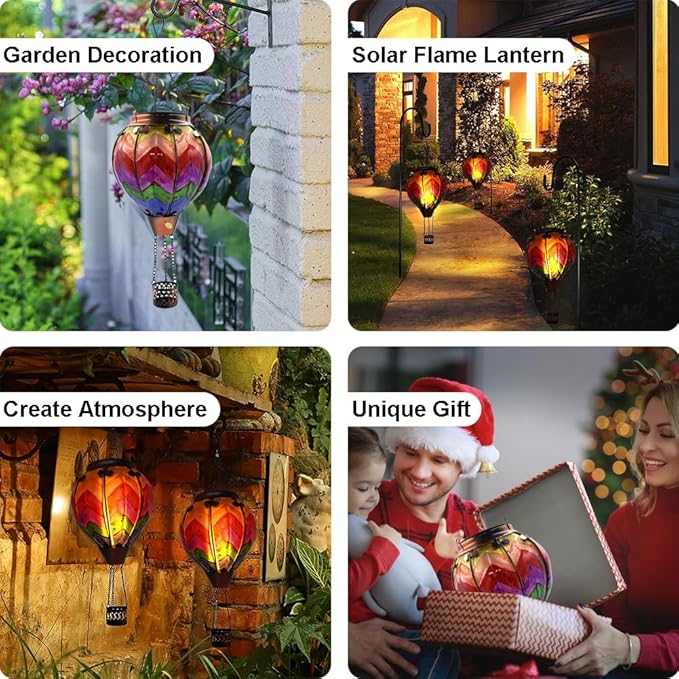 Hot Air Balloon Solar Lantern with Flickering Flame Hanging Solar Lanterns Outdoor Lights Waterproof Lanterns Decorative Garden Patio Yard Party Decor Wavy - Colorful - Che Cose Belle
