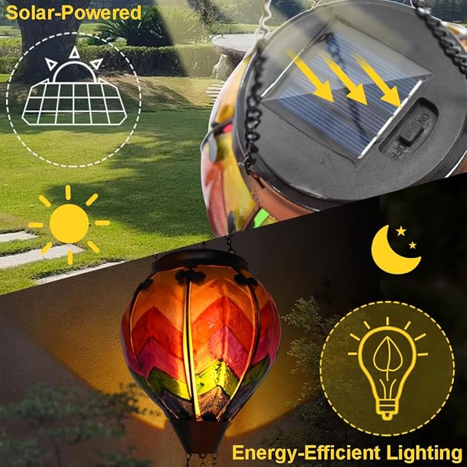 Hot Air Balloon Solar Lantern with Flickering Flame Hanging Solar Lanterns Outdoor Lights Waterproof Lanterns Decorative Garden Patio Yard Party Decor Wavy - Colorful - Che Cose Belle