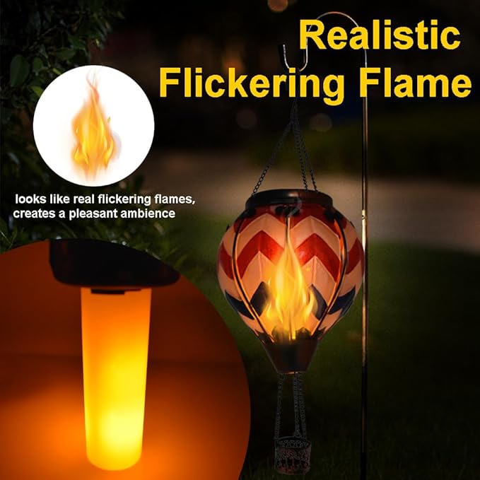 Hot Air Balloon Solar Lantern with Flickering Flame Hanging Solar Lanterns Outdoor Lights Waterproof Lanterns Decorative Garden Patio Yard Party Decor Wavy - Gray&Navy&Red - Che Cose Belle