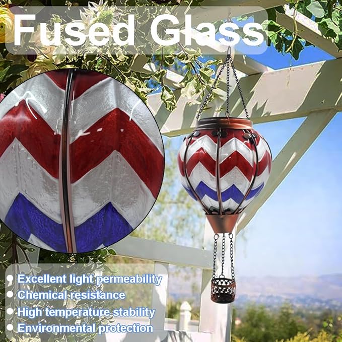 Hot Air Balloon Solar Lantern with Flickering Flame Hanging Solar Lanterns Outdoor Lights Waterproof Lanterns Decorative Garden Patio Yard Party Decor Wavy - Gray&Navy&Red - Che Cose Belle