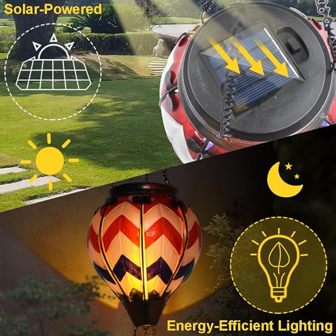 Hot Air Balloon Solar Lantern with Flickering Flame Hanging Solar Lanterns Outdoor Lights Waterproof Lanterns Decorative Garden Patio Yard Party Decor Wavy - Gray&Navy&Red - Che Cose Belle