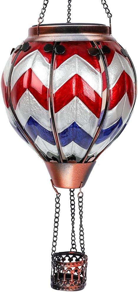 Hot Air Balloon Solar Lantern with Flickering Flame Hanging Solar Lanterns Outdoor Lights Waterproof Lanterns Decorative Garden Patio Yard Party Decor Wavy - Gray&Navy&Red - Che Cose Belle