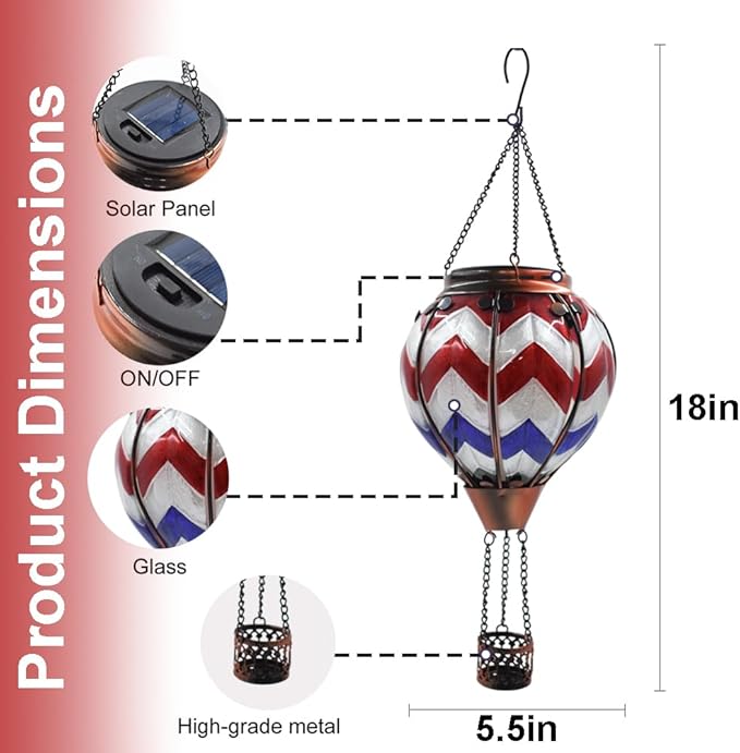 Hot Air Balloon Solar Lantern with Flickering Flame Hanging Solar Lanterns Outdoor Lights Waterproof Lanterns Decorative Garden Patio Yard Party Decor Wavy - Gray&Navy&Red - Che Cose Belle