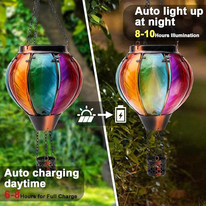 Hot Air Balloon with Flickering Flame Hanging Solar Lanterns Outdoor Lights Waterproof Lanterns Decorative Garden Patio Yard Party Decor Gradual - Colorful Hand Made - Che Cose Belle