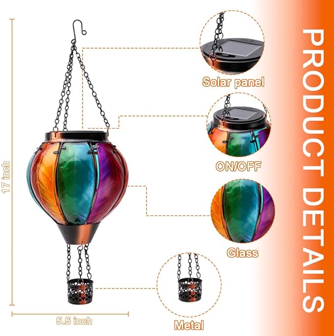 Hot Air Balloon with Flickering Flame Hanging Solar Lanterns Outdoor Lights Waterproof Lanterns Decorative Garden Patio Yard Party Decor Gradual - Colorful Hand Made - Che Cose Belle