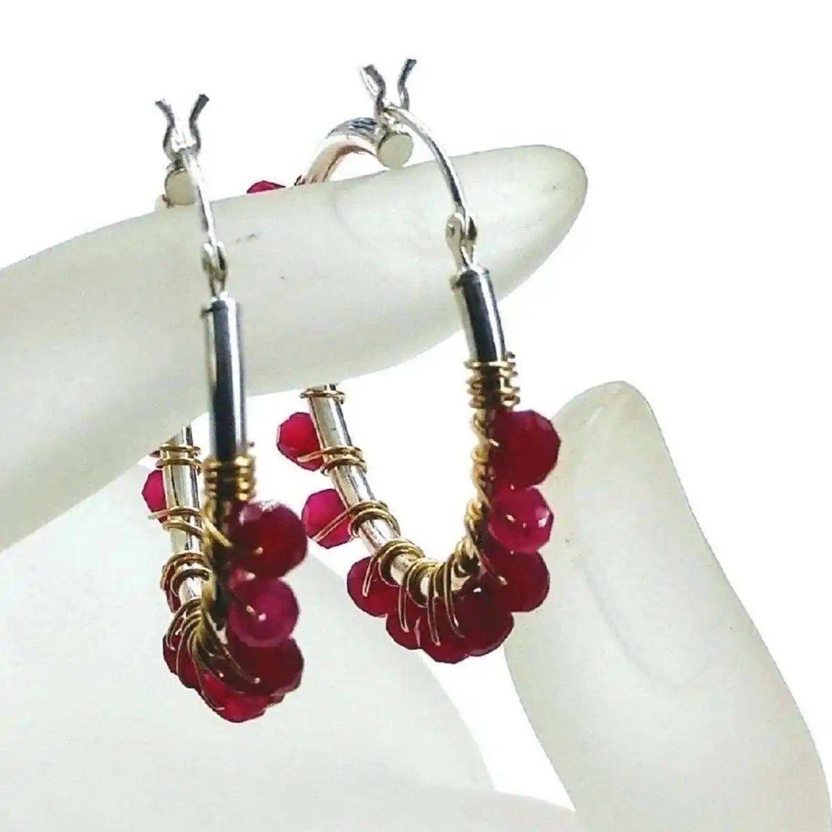 Hot Pink Chalcedony Silver Hoop Earrings - Che Cose Belle