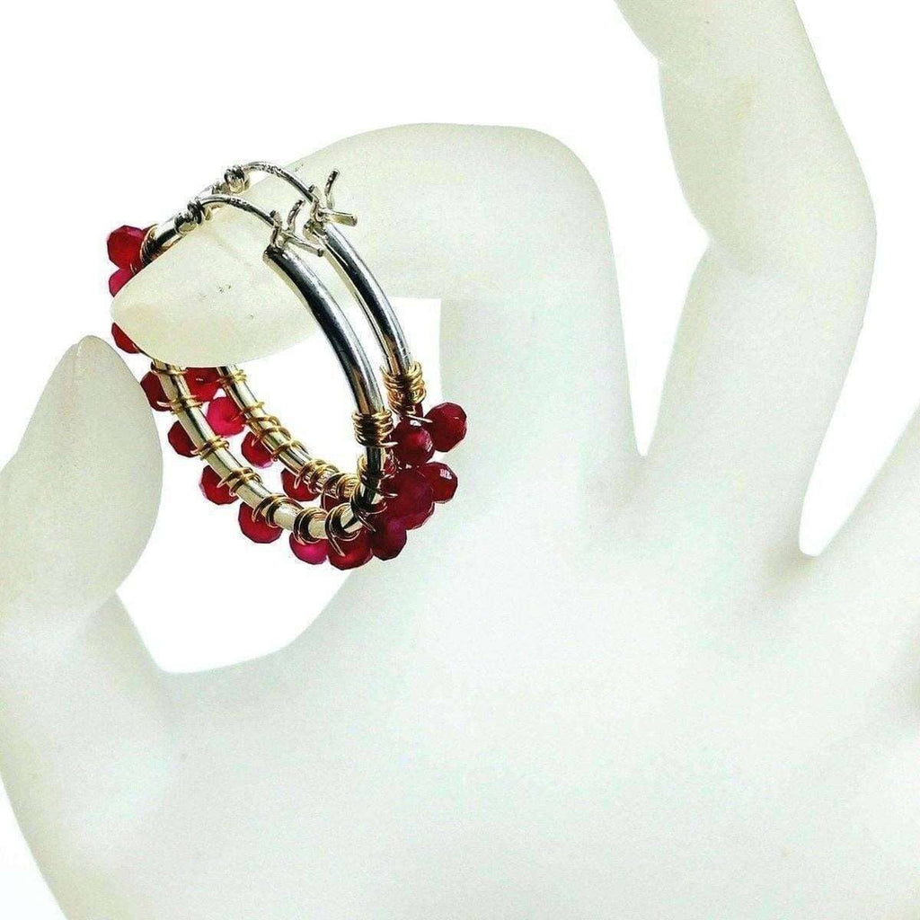 Hot Pink Chalcedony Silver Hoop Earrings - Che Cose Belle