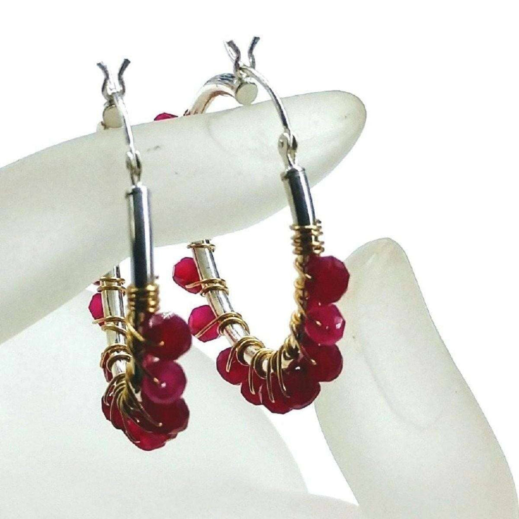Hot Pink Chalcedony Silver Hoop Earrings - Che Cose Belle