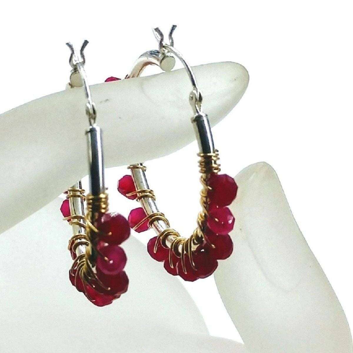 Hot Pink Chalcedony Silver Hoop Earrings - Che Cose Belle