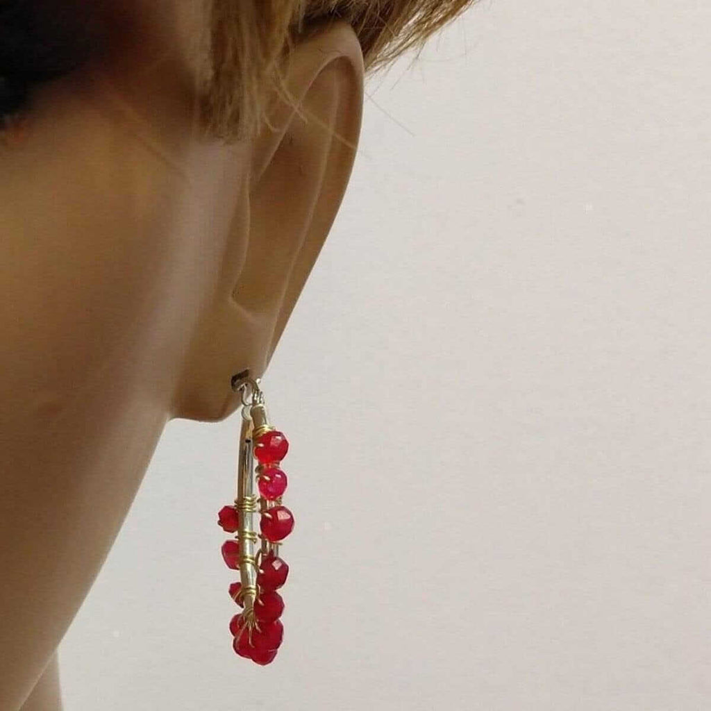 Hot Pink Chalcedony Silver Hoop Earrings - Che Cose Belle