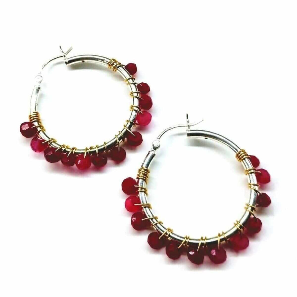 Hot Pink Chalcedony Silver Hoop Earrings - Che Cose Belle