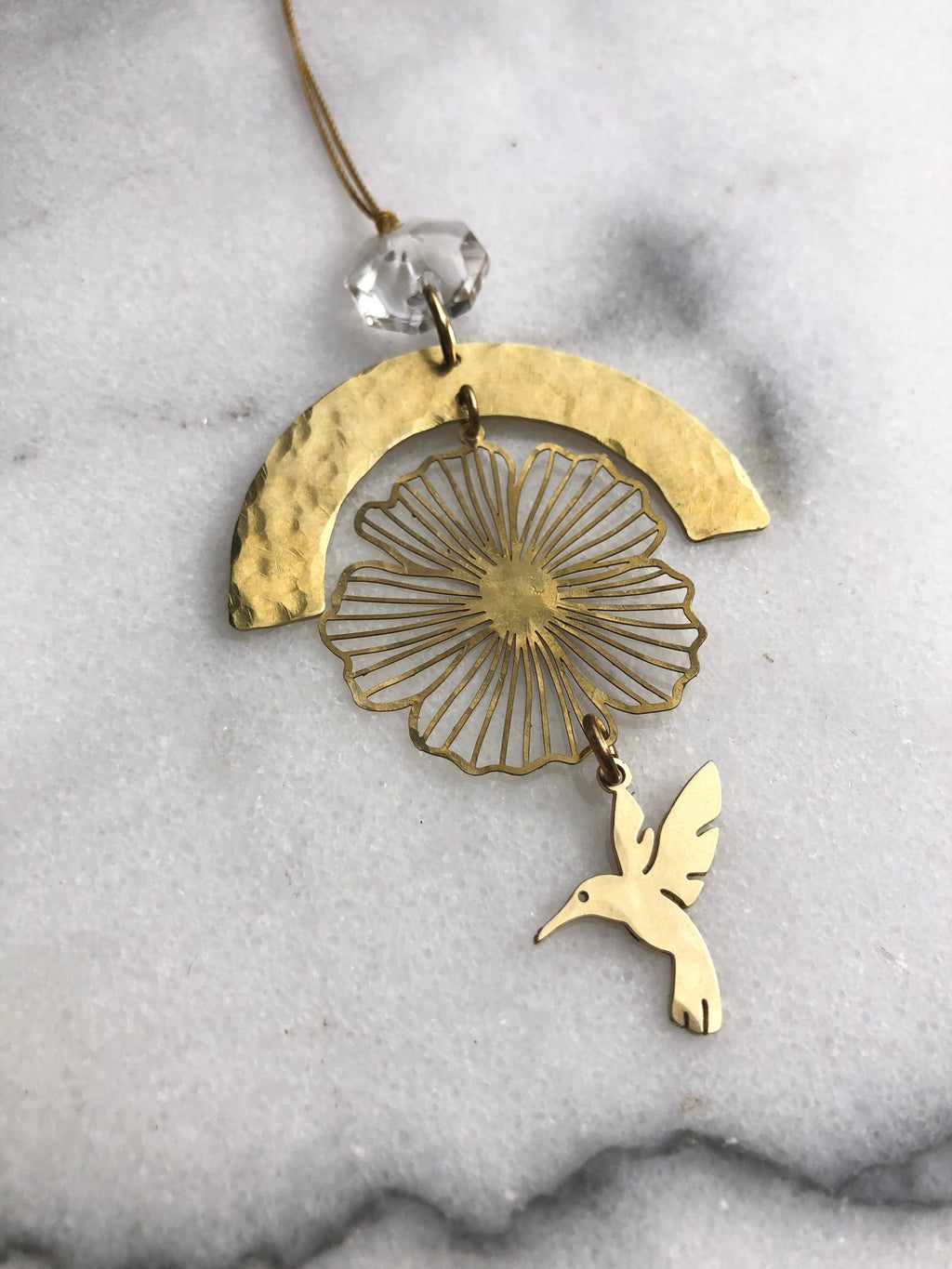 Hummingbird Prayer Ornament With Vintage Glass Crystal - Che Cose Belle