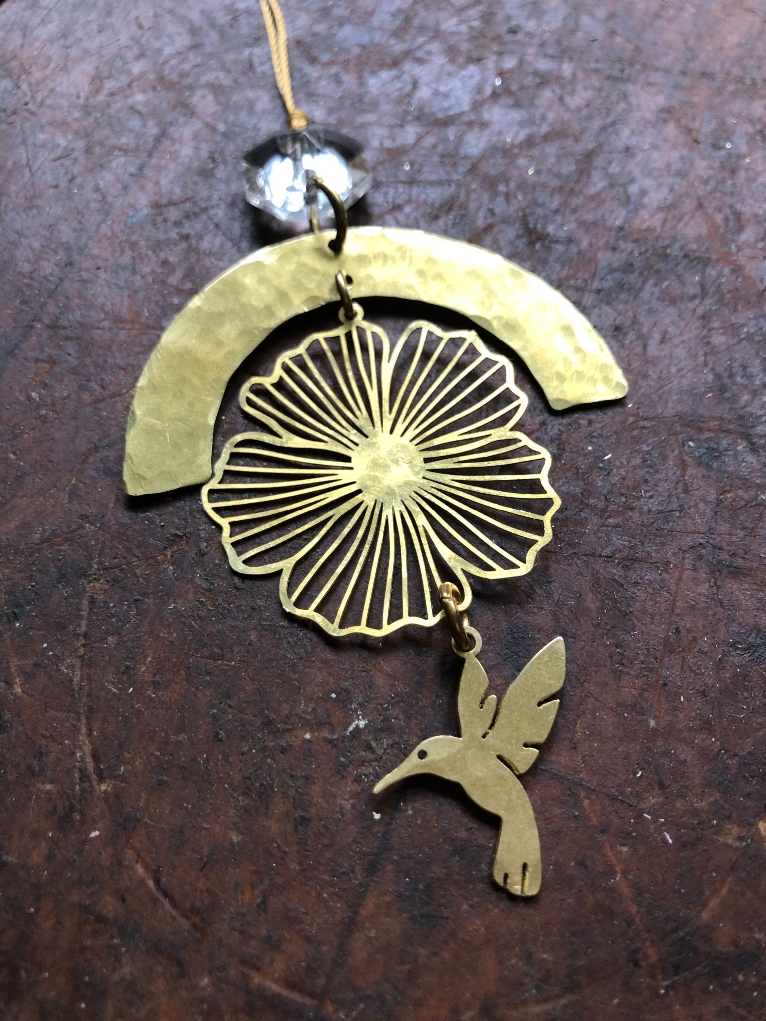 Hummingbird Prayer Ornament With Vintage Glass Crystal - Che Cose Belle