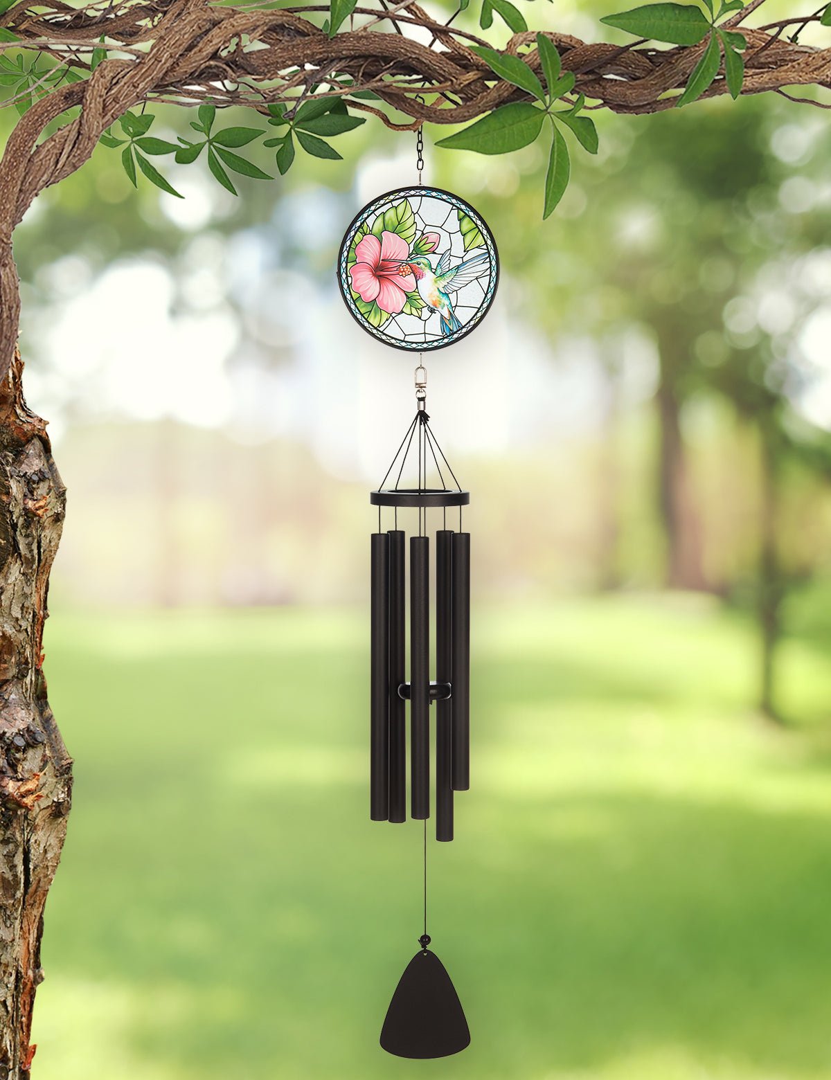 Hummingbird Stain Glass Wind Chime - 40 inch - Che Cose Belle