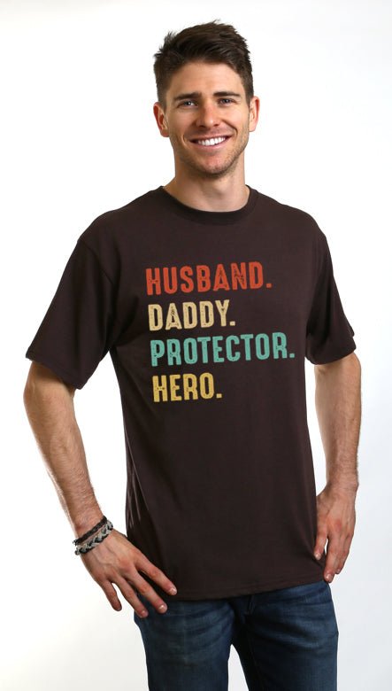 Husband, Daddy, Protector, Hero Men's Bamboo Viscose/Organic Cotton Short Sleeve Graphic T-Shirt - Che Cose Belle