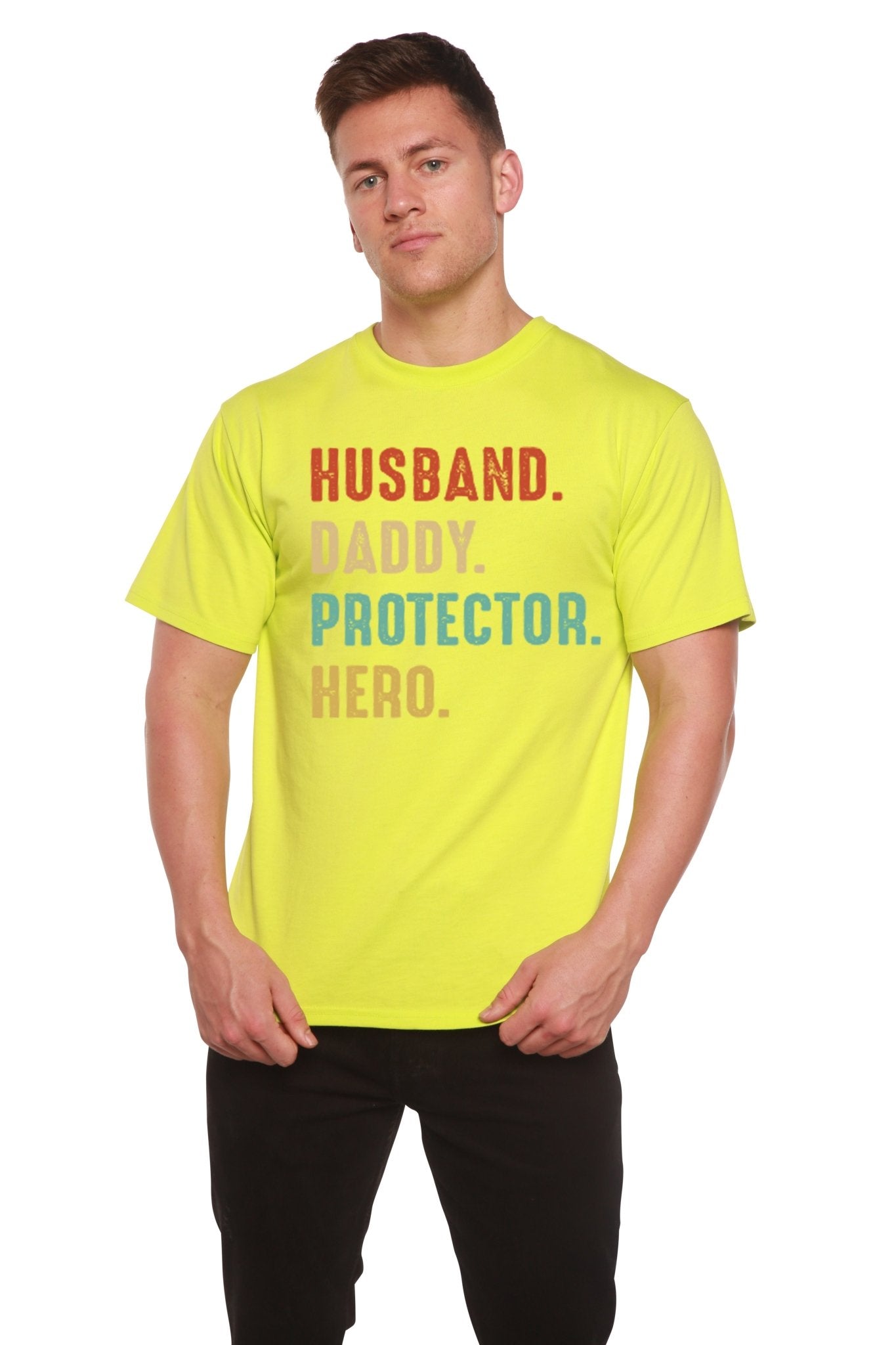 Husband, Daddy, Protector, Hero Men's Bamboo Viscose/Organic Cotton Short Sleeve Graphic T-Shirt - Che Cose Belle