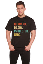Husband, Daddy, Protector, Hero Men's Bamboo Viscose/Organic Cotton Short Sleeve Graphic T-Shirt - Che Cose Belle