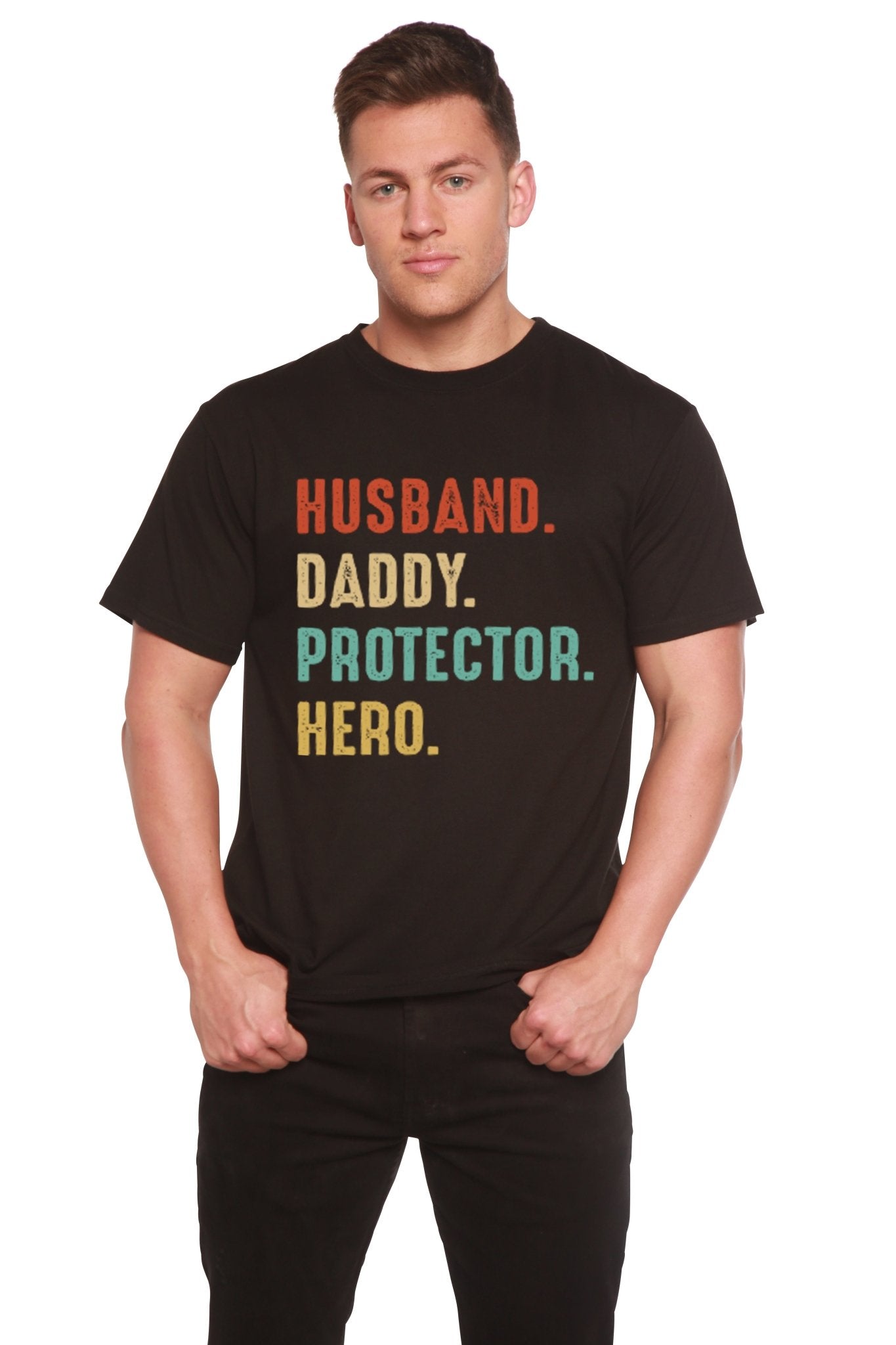 Husband, Daddy, Protector, Hero Men's Bamboo Viscose/Organic Cotton Short Sleeve Graphic T-Shirt - Che Cose Belle