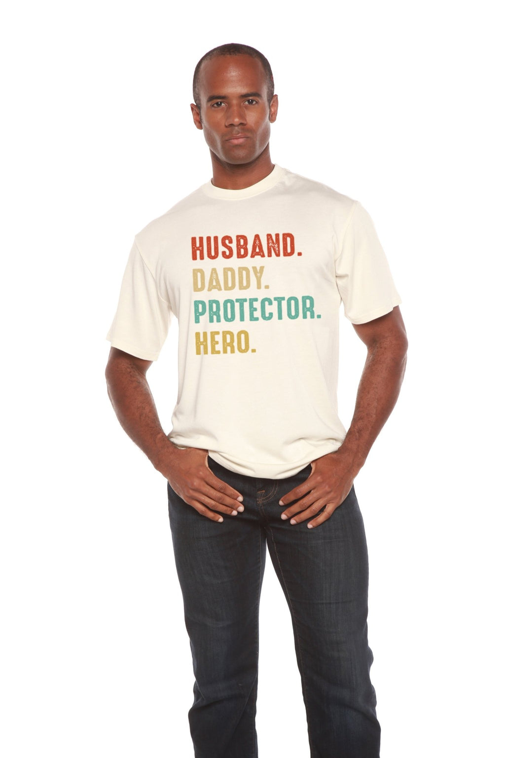 Husband, Daddy, Protector, Hero Men's Bamboo Viscose/Organic Cotton Short Sleeve Graphic T-Shirt - Che Cose Belle