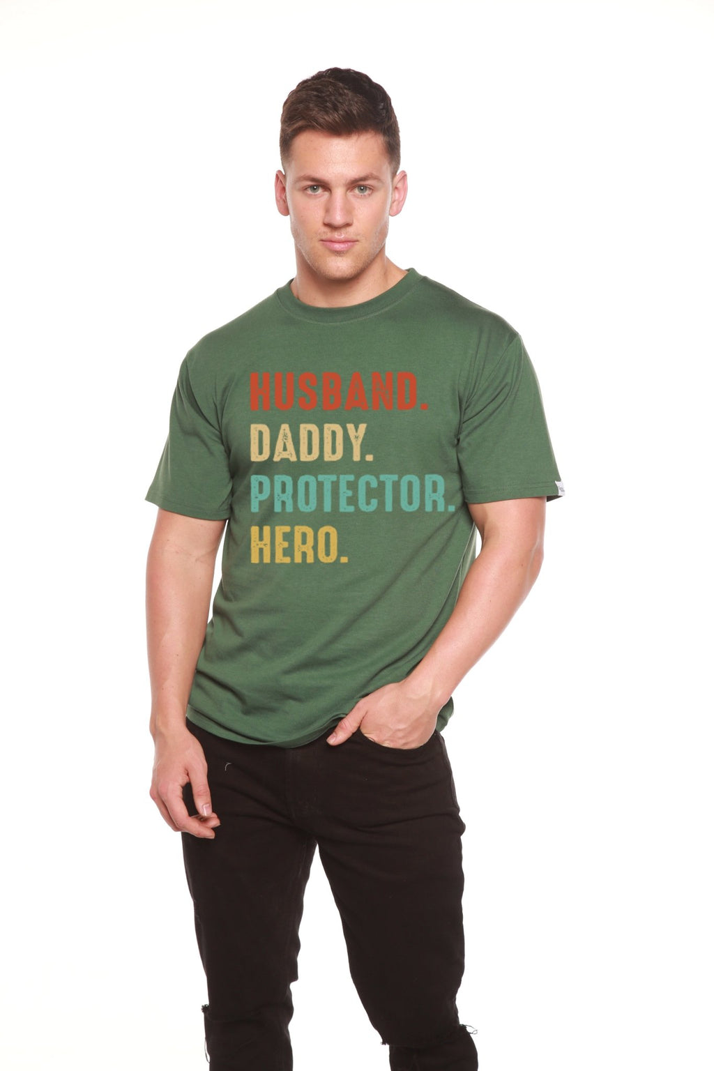 Husband, Daddy, Protector, Hero Men's Bamboo Viscose/Organic Cotton Short Sleeve Graphic T-Shirt - Che Cose Belle