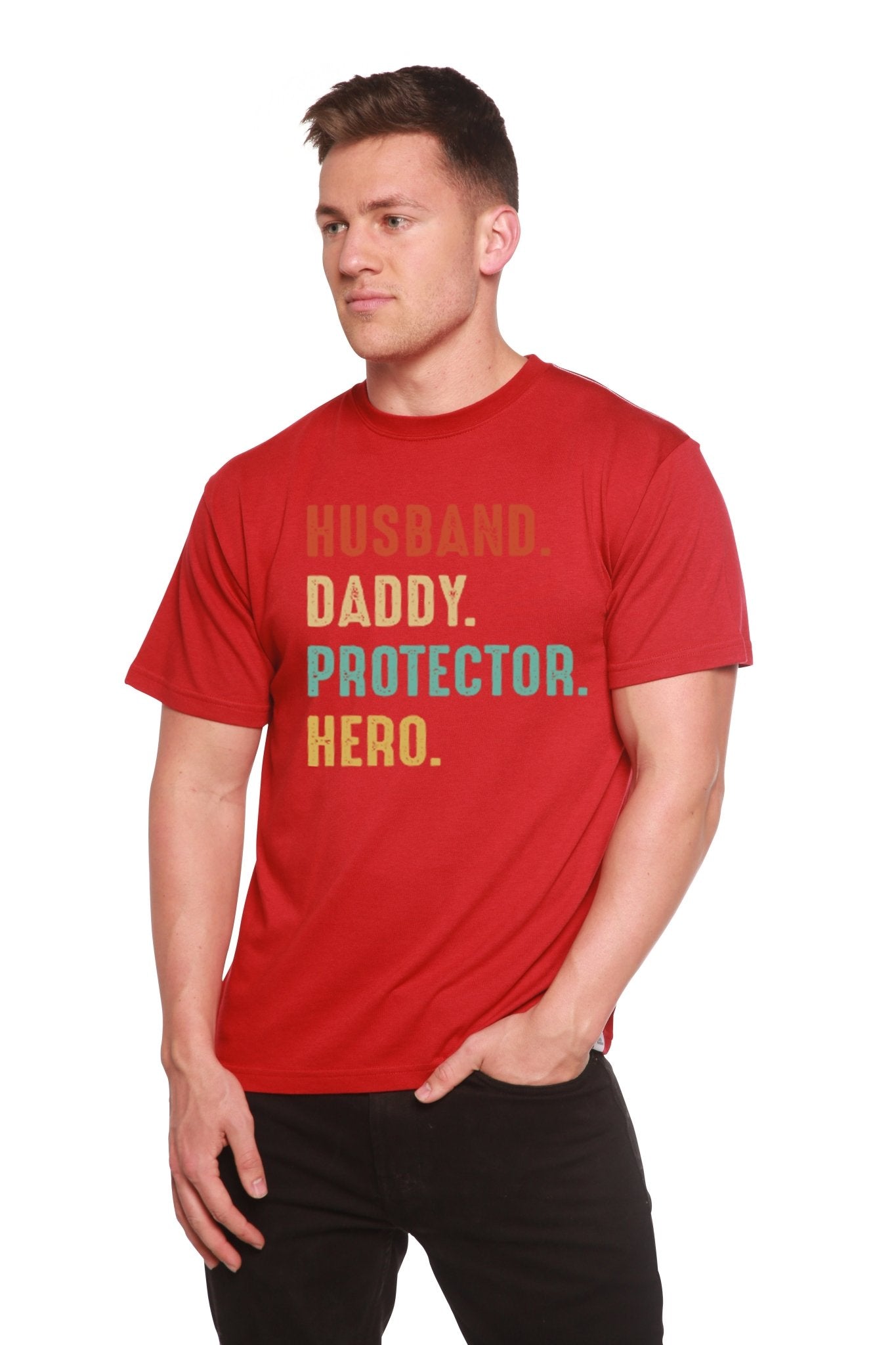 Husband, Daddy, Protector, Hero Men's Bamboo Viscose/Organic Cotton Short Sleeve Graphic T-Shirt - Che Cose Belle