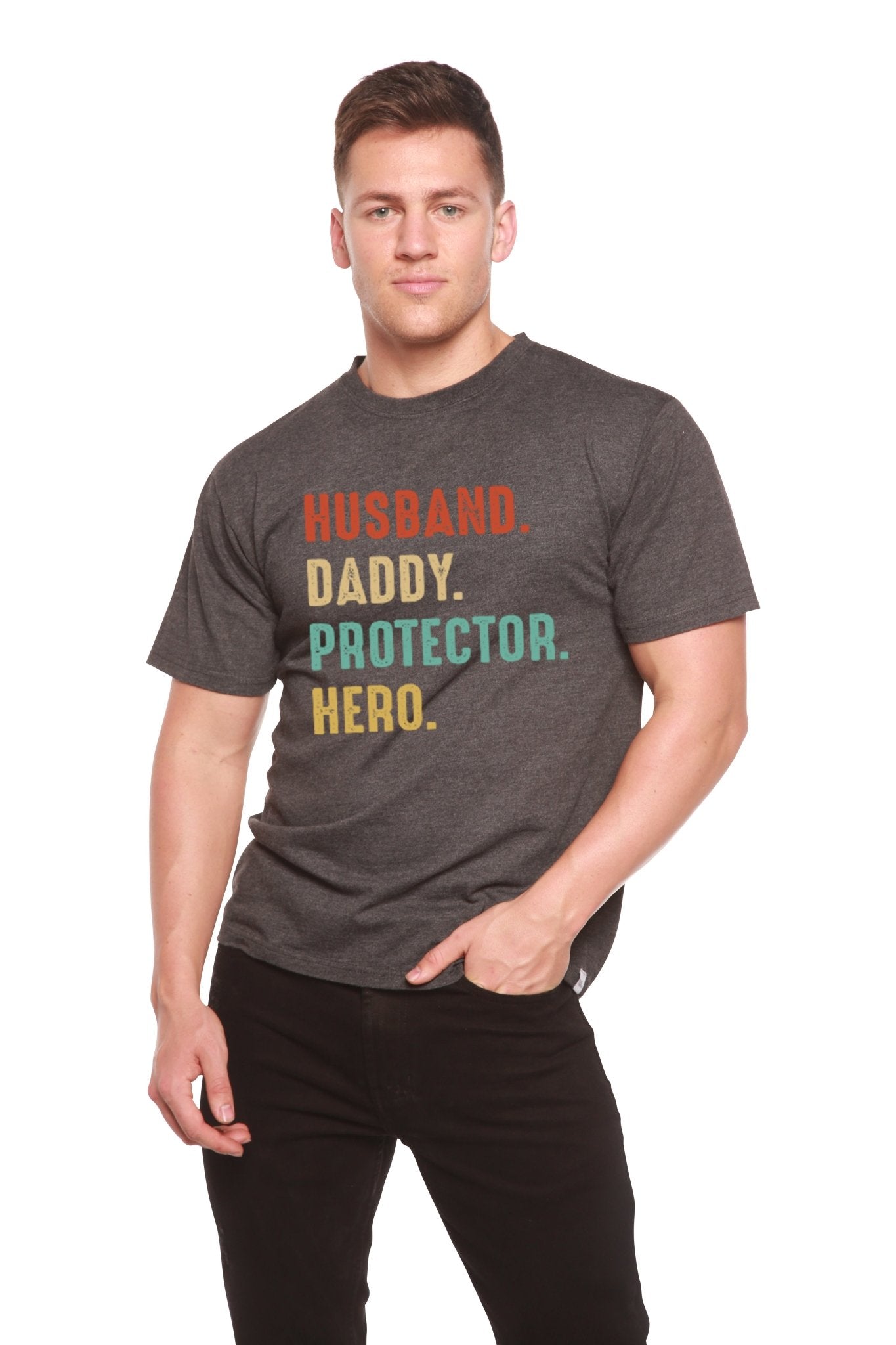 Husband, Daddy, Protector, Hero Men's Bamboo Viscose/Organic Cotton Short Sleeve Graphic T-Shirt - Che Cose Belle
