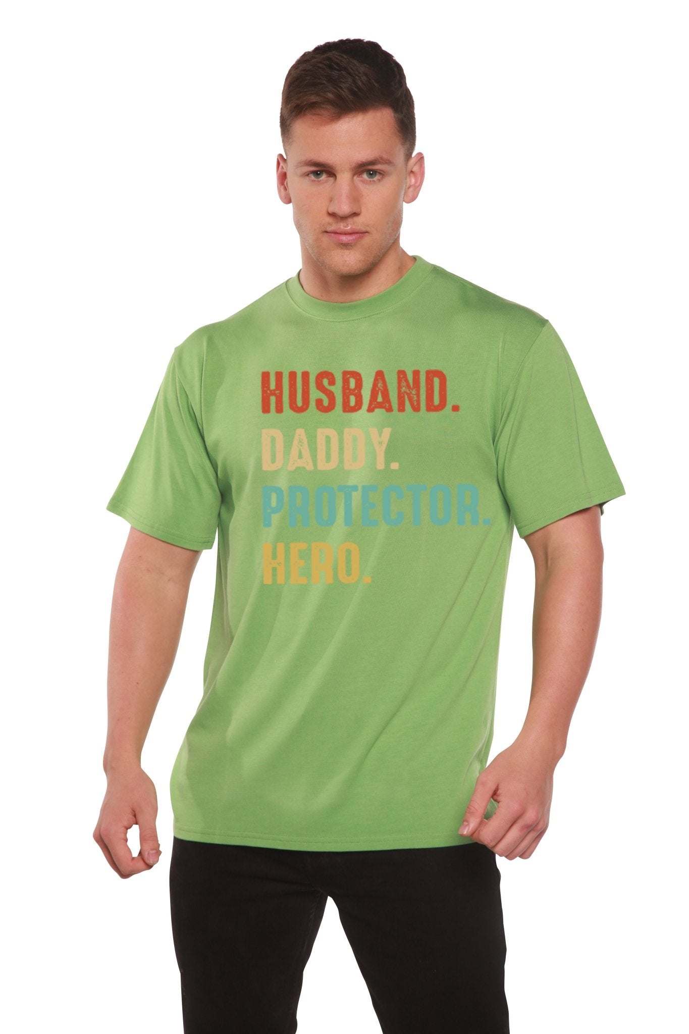 Husband, Daddy, Protector, Hero Men's Bamboo Viscose/Organic Cotton Short Sleeve Graphic T-Shirt - Che Cose Belle
