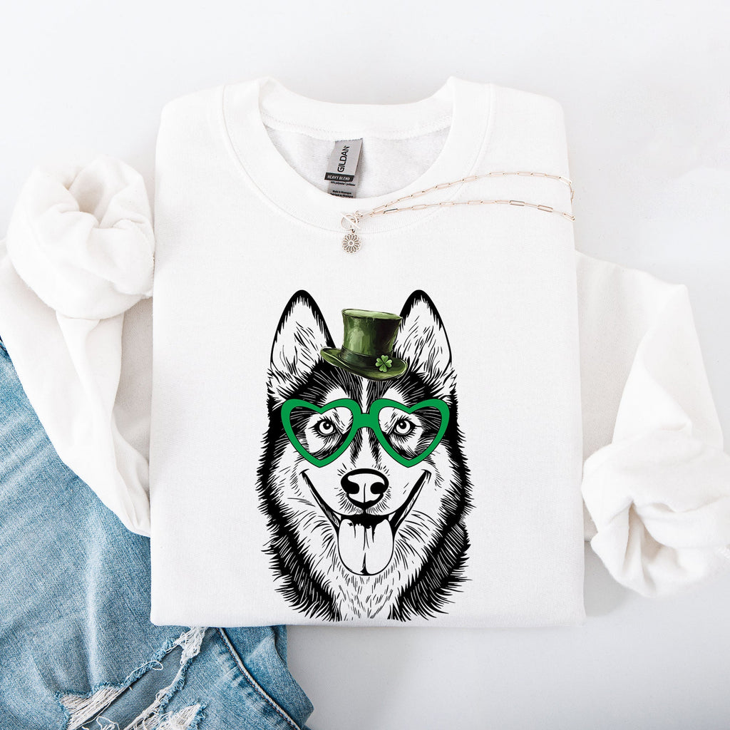 Husky, Adorable Dog, St Patrick's Day, Lucky, Irish Sweatshirt - Che Cose Belle