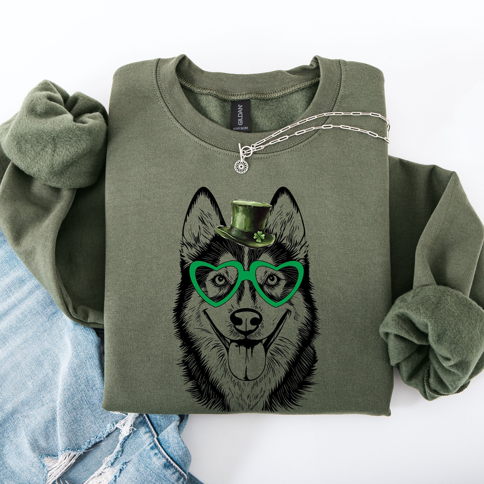 Husky, Adorable Dog, St Patrick's Day, Lucky, Irish Sweatshirt - Che Cose Belle