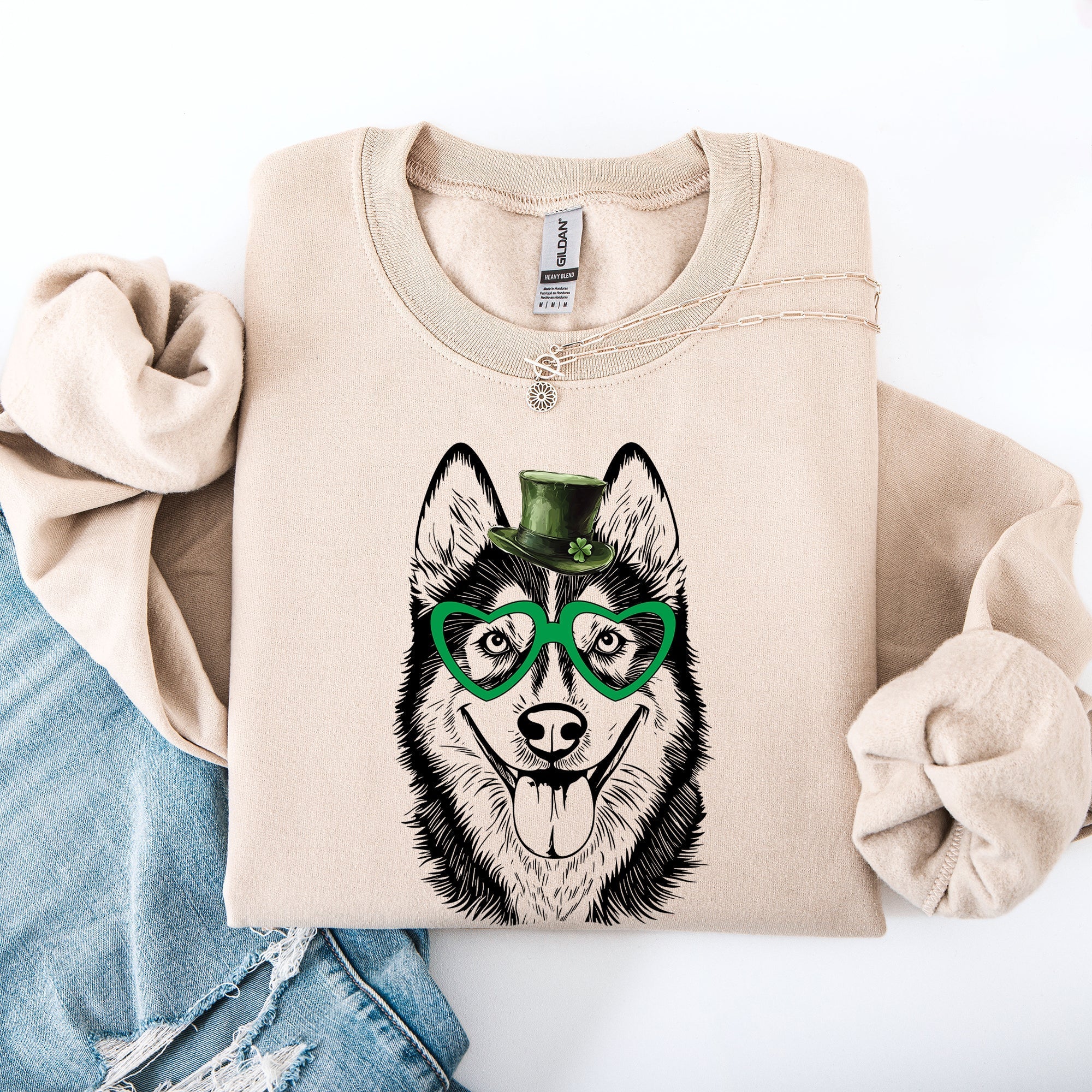 Husky, Adorable Dog, St Patrick's Day, Lucky, Irish Sweatshirt - Che Cose Belle