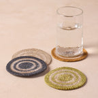 Hydra Woven Seagrass Coaster, Set of 4 (Chartreuse , Navy, Marigold, Grey) - Che Cose Belle